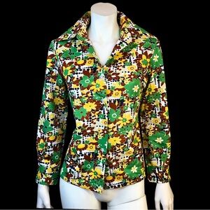 FLOWER POWER Dagger Collar Polyester Womens Shirt Vintage 60s 70s Deadstock S M